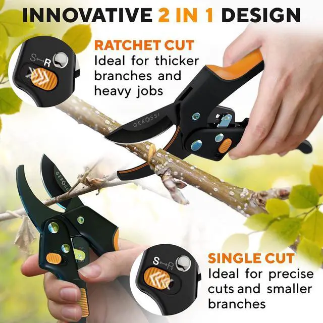 Alt view image 4 of 7 - Ratchet Pruning Shears for Gardening Heavy Duty - Increases Cutting Power 3x - Perfect Ratchet Pruners for Weak Hands & Arthritis- 8 Anvil Garden Clippers - w/Extra Sharp Blade for Effortless Cutting