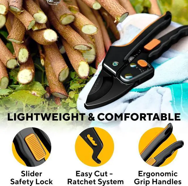 Alt view image 5 of 7 - Ratchet Pruning Shears for Gardening Heavy Duty - Increases Cutting Power 3x - Perfect Ratchet Pruners for Weak Hands & Arthritis- 8 Anvil Garden Clippers - w/Extra Sharp Blade for Effortless Cutting
