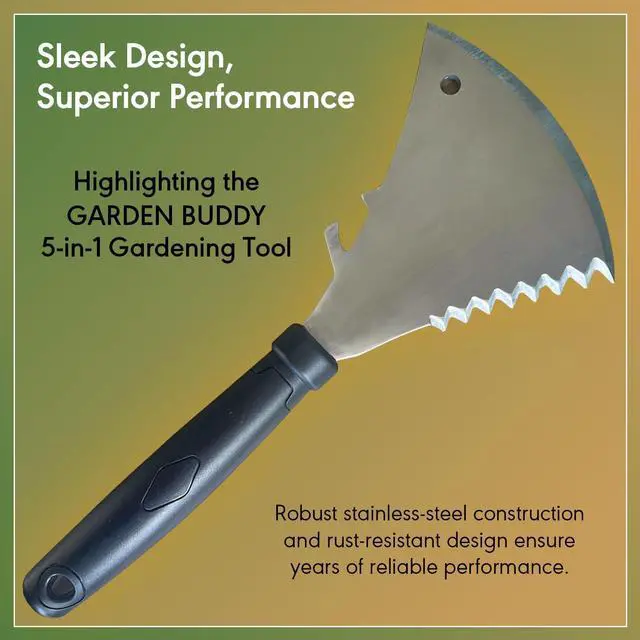 Alt view image 2 of 7 - Garden Tool - Yard Tool - Lawn Care - Unique Design - Multifunctional - Hand Garden Tool - Cutting, Tilling, Digging, Weeding, Edging, Uprooting, Loosening Soil - All-in-oneTool Set - Stainless Steel