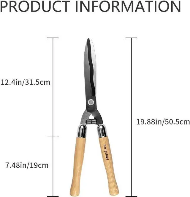 Alt view image 3 of 7 - Berry&Bird Garden Hedge Shears,19.88''Heavy Duty Pruning Shear for Trimming Borders and Bushes, Manual Hedge Clippers with Wooden Handles & Carbon Steel Sharp Blades Gardening Scissors