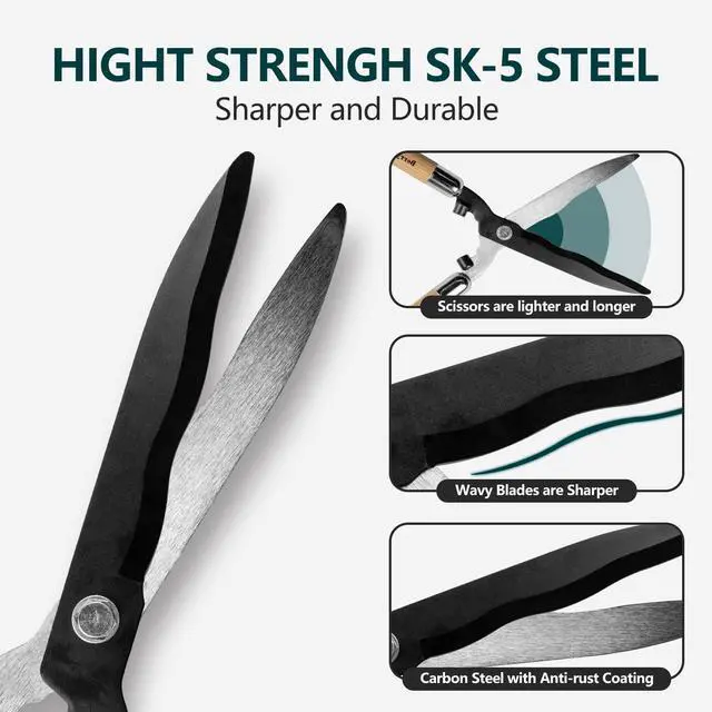 Alt view image 5 of 7 - Berry&Bird Garden Hedge Shears,19.88''Heavy Duty Pruning Shear for Trimming Borders and Bushes, Manual Hedge Clippers with Wooden Handles & Carbon Steel Sharp Blades Gardening Scissors