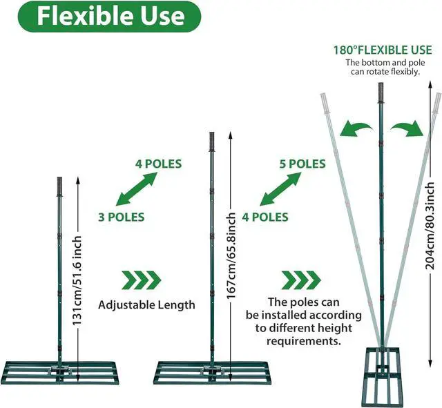 Alt view image 6 of 7 - Lawn Leveling Rake,Stainless Steel Lawn Leveler with 30x10 Ground Plate, 78 Adjustable Long Handle, Level Yard Tool for Grass, Golf Field, Level Soil or Dirt Ground Surfaces-Green
