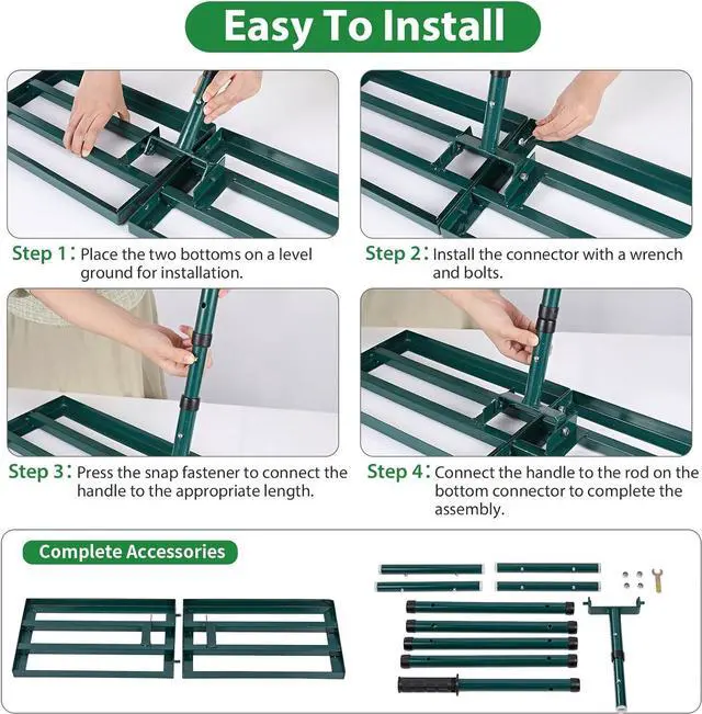 Alt view image 7 of 7 - Lawn Leveling Rake,Stainless Steel Lawn Leveler with 30x10 Ground Plate, 78 Adjustable Long Handle, Level Yard Tool for Grass, Golf Field, Level Soil or Dirt Ground Surfaces-Green