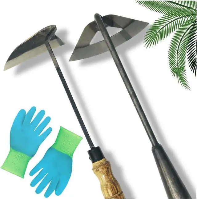 Main image of Pack of Gardening Tools Weeding Tool and Garden Hoe Weed Removal Tool with Blade Quick Weeder and Gardening Gloves (Hollow Hoe + Weeding Sickle)