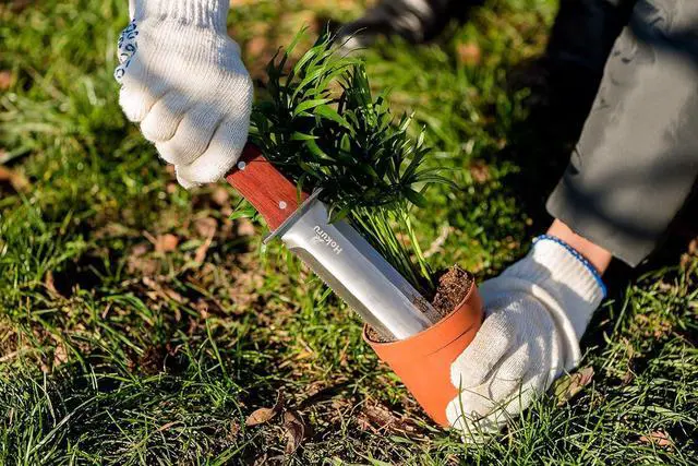 Alt view image 2 of 7 - Hori Hori Knife - Landscaping, Digging, Weeding, Cutting, Planting Gardening Tool With Leather Sheath, Stainless Steel Blade and Sharpening Stone