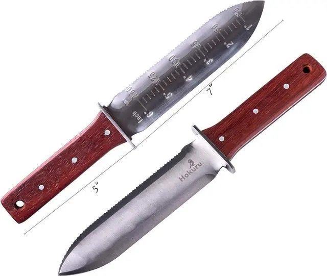 Alt view image 3 of 7 - Hori Hori Knife - Landscaping, Digging, Weeding, Cutting, Planting Gardening Tool With Leather Sheath, Stainless Steel Blade and Sharpening Stone