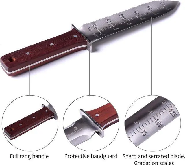 Alt view image 5 of 7 - Hori Hori Knife - Landscaping, Digging, Weeding, Cutting, Planting Gardening Tool With Leather Sheath, Stainless Steel Blade and Sharpening Stone