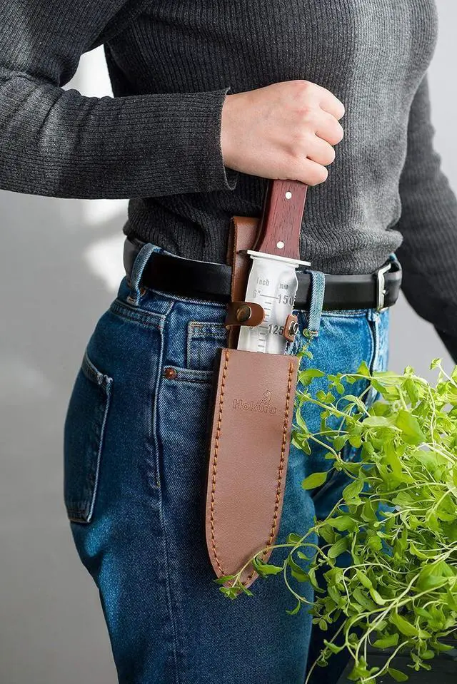 Alt view image 7 of 7 - Hori Hori Knife - Landscaping, Digging, Weeding, Cutting, Planting Gardening Tool With Leather Sheath, Stainless Steel Blade and Sharpening Stone