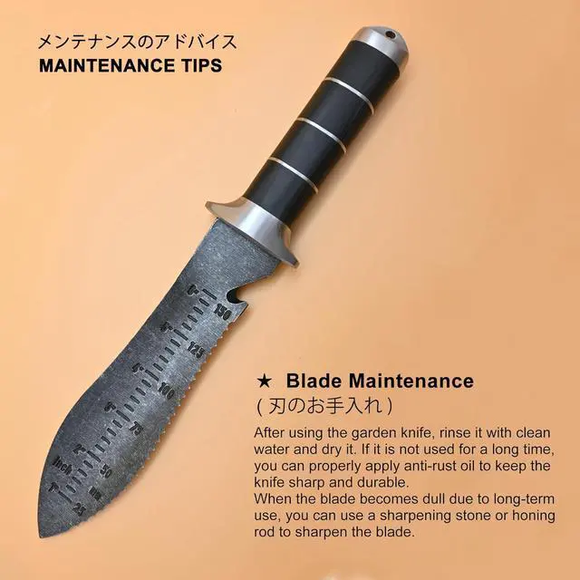 Alt view image 4 of 7 - TONMA Hori Hori Garden Knife [Made in Japan] Heavy Duty Stainless Steel Japanese Hori Knife with Sheath Garden Tools for Weeding, Digging, Cutting, Pruning, 7.25-Inch Blade