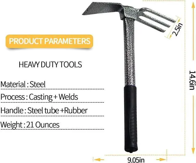Alt view image 3 of 7 - ZOG Garden Big Hand Digger and Hoe Combo Garden Tool,Heavy Duty Hand Tiller,Garden Hoe,Cultivator,Non-Slip Handle & Anti-Rust Head is The Perfect Dual Headed Weeding Tool.(Big)