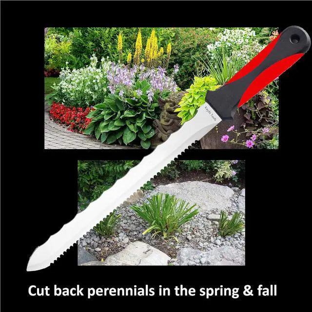 Alt view image 2 of 4 - Keyfit Tools Spartan Garden Knife Perennial Splitter Divider Super Sharp Double Sided Serrated Stainless Steel 8 Blade 5 Ergonomic Rubber Handle Hori Hori Knife Gardening Tools
