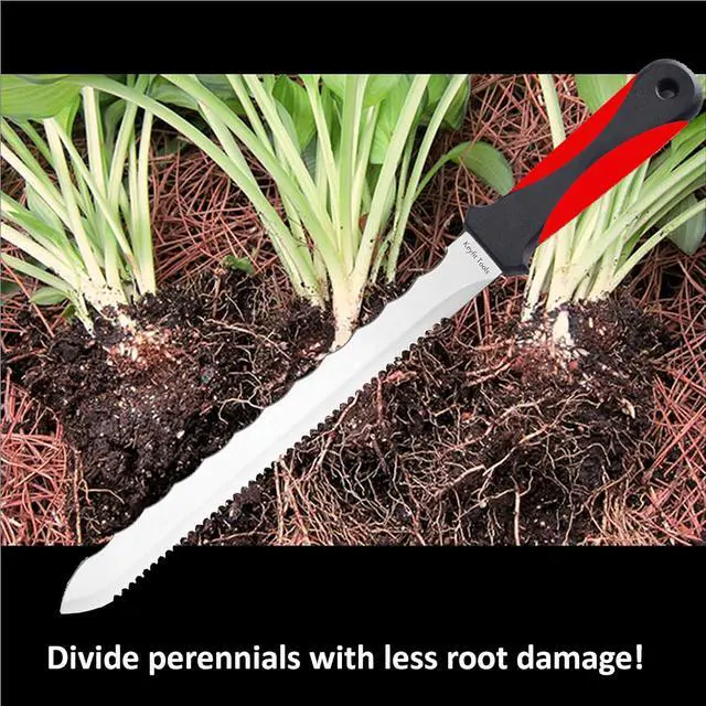 Alt view image 3 of 4 - Keyfit Tools Spartan Garden Knife Perennial Splitter Divider Super Sharp Double Sided Serrated Stainless Steel 8 Blade 5 Ergonomic Rubber Handle Hori Hori Knife Gardening Tools