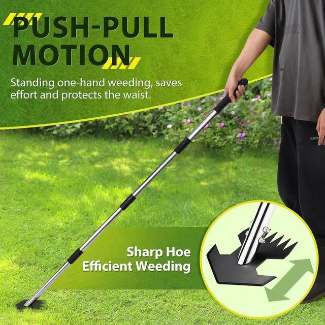 Alt view image 2 of 7 - Hoe Garden Tool, Scuffle Garden Hoe for Weeding with 30-60 Inch Steel Long Handle, Dual Use Sharp Gardening Hula Hoe, Adjustable Rocket Shaped Weed Remover Action Hoe