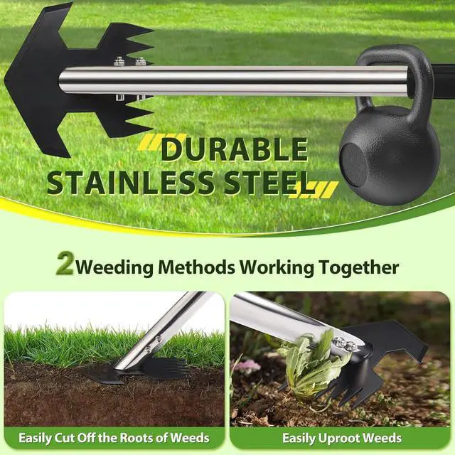 Alt view image 4 of 7 - Hoe Garden Tool, Scuffle Garden Hoe for Weeding with 30-60 Inch Steel Long Handle, Dual Use Sharp Gardening Hula Hoe, Adjustable Rocket Shaped Weed Remover Action Hoe