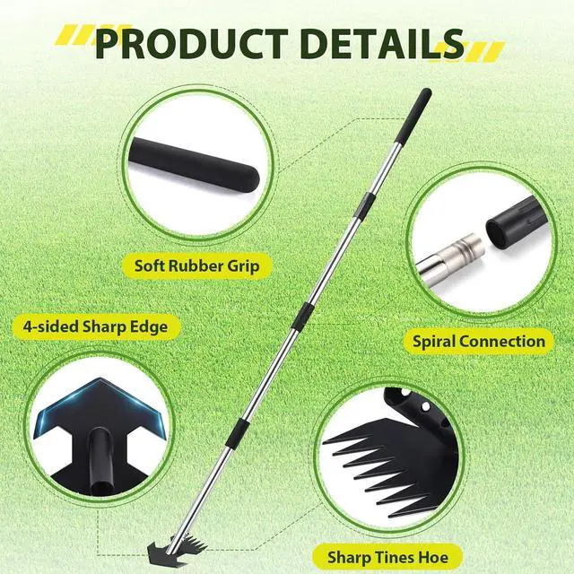 Alt view image 5 of 7 - Hoe Garden Tool, Scuffle Garden Hoe for Weeding with 30-60 Inch Steel Long Handle, Dual Use Sharp Gardening Hula Hoe, Adjustable Rocket Shaped Weed Remover Action Hoe