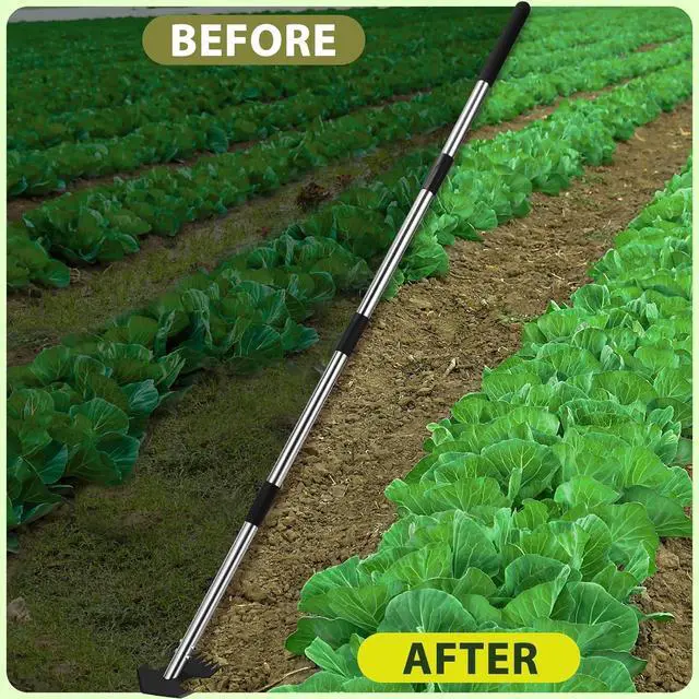 Alt view image 7 of 7 - Hoe Garden Tool, Scuffle Garden Hoe for Weeding with 30-60 Inch Steel Long Handle, Dual Use Sharp Gardening Hula Hoe, Adjustable Rocket Shaped Weed Remover Action Hoe