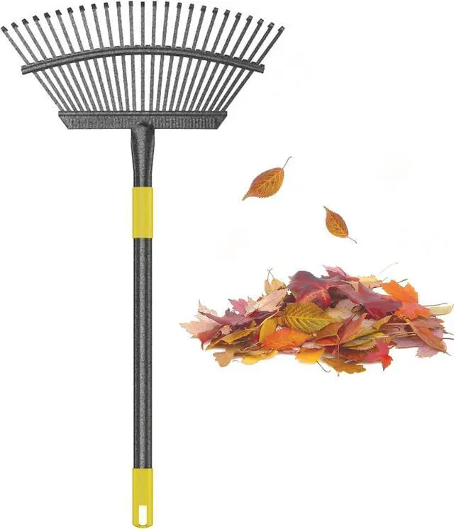 Main image of Collapsible Rake for Leaves, 30-66 inch Metal Leaf Rakes for Lawns Heavy Duty Extended Handle, 25 Tines 18" Wide Rake Garden Tools for Camping, Yard, Landscape, Pine Needle and Grass