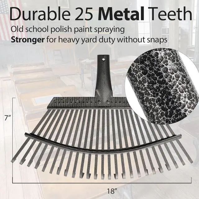 Alt view image 2 of 7 - Collapsible Rake for Leaves, 30-66 inch Metal Leaf Rakes for Lawns Heavy Duty Extended Handle, 25 Tines 18" Wide Rake Garden Tools for Camping, Yard, Landscape, Pine Needle and Grass