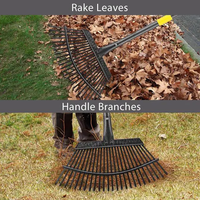 Alt view image 6 of 7 - Collapsible Rake for Leaves, 30-66 inch Metal Leaf Rakes for Lawns Heavy Duty Extended Handle, 25 Tines 18" Wide Rake Garden Tools for Camping, Yard, Landscape, Pine Needle and Grass