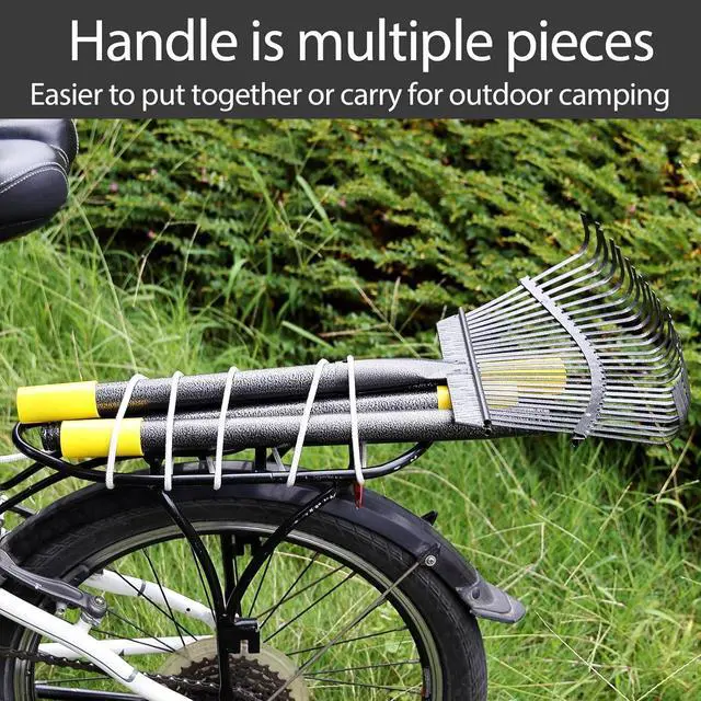 Alt view image 7 of 7 - Collapsible Rake for Leaves, 30-66 inch Metal Leaf Rakes for Lawns Heavy Duty Extended Handle, 25 Tines 18" Wide Rake Garden Tools for Camping, Yard, Landscape, Pine Needle and Grass