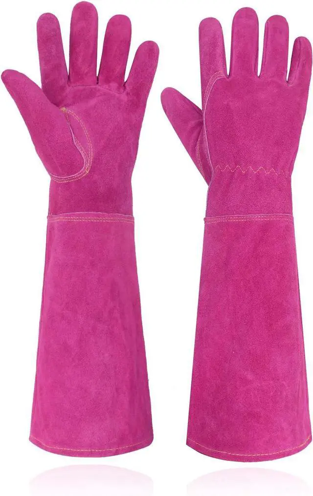 Main image of HANDLANDY Ladies Thorn Proof Gardening Gloves, Long Gauntlet Heavy Duty Garden Gloves, Elbow Length Women Leather Rose Pruning Gloves (Large, Rosy)