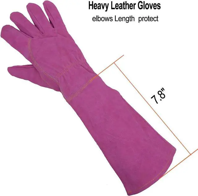 Alt view image 3 of 7 - HANDLANDY Ladies Thorn Proof Gardening Gloves, Long Gauntlet Heavy Duty Garden Gloves, Elbow Length Women Leather Rose Pruning Gloves (Large, Rosy)