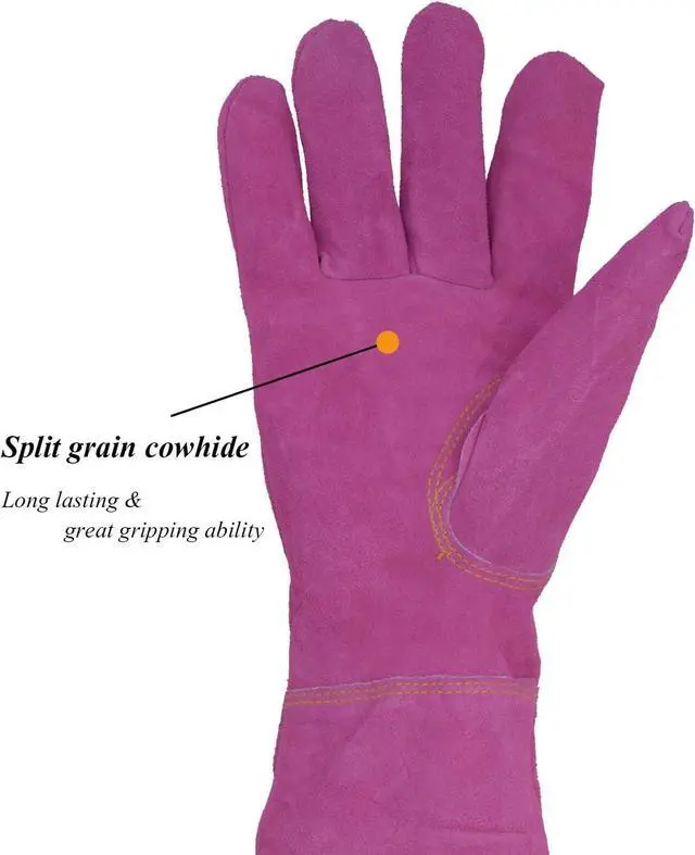 Alt view image 4 of 7 - HANDLANDY Ladies Thorn Proof Gardening Gloves, Long Gauntlet Heavy Duty Garden Gloves, Elbow Length Women Leather Rose Pruning Gloves (Large, Rosy)