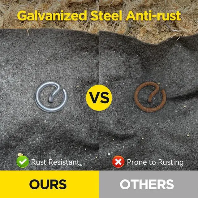 Alt view image 3 of 7 - Landscape Fabric Pins, Thickened 8 Gauge Circle Top Landscape Pins-120 Pcs, Not Easy to Bend 6 inch Galvanized Landscape Fabric Stakes, More Holding Power Than U-Shape Garden Staples(120)