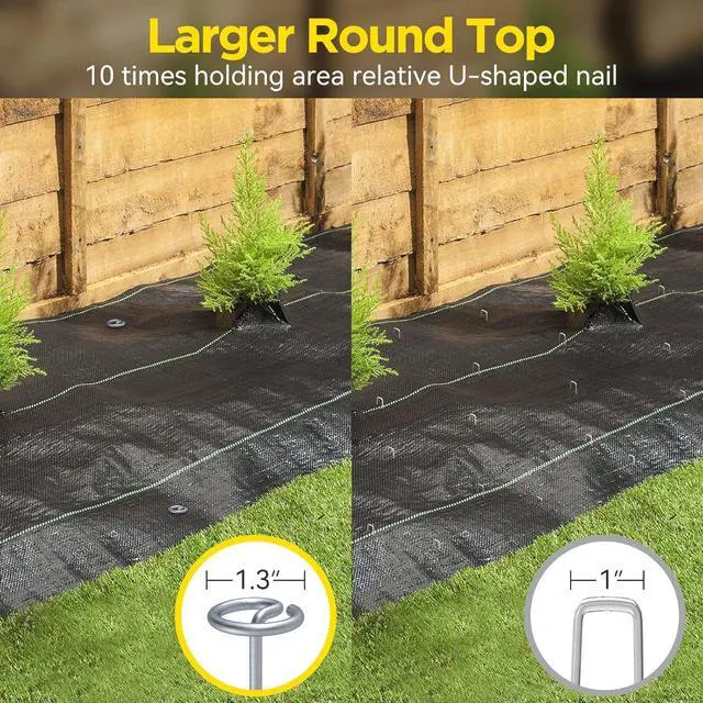 Alt view image 4 of 7 - Landscape Fabric Pins, Thickened 8 Gauge Circle Top Landscape Pins-120 Pcs, Not Easy to Bend 6 inch Galvanized Landscape Fabric Stakes, More Holding Power Than U-Shape Garden Staples(120)