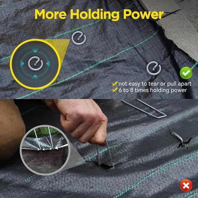 Alt view image 5 of 7 - Landscape Fabric Pins, Thickened 8 Gauge Circle Top Landscape Pins-120 Pcs, Not Easy to Bend 6 inch Galvanized Landscape Fabric Stakes, More Holding Power Than U-Shape Garden Staples(120)