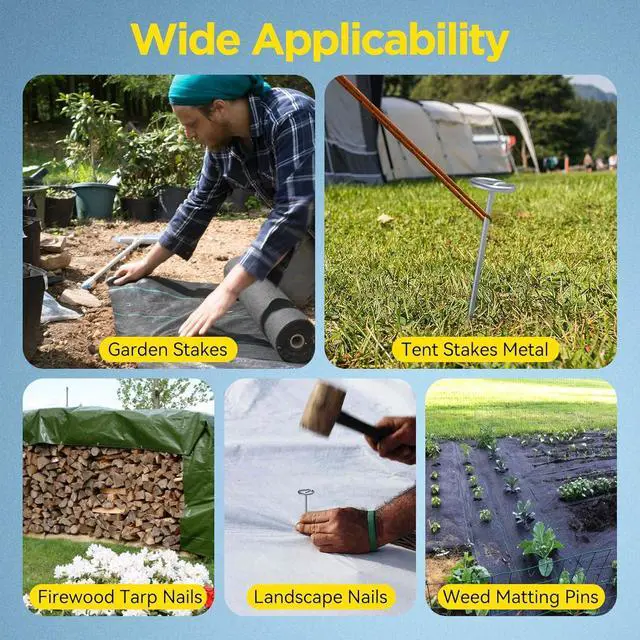 Alt view image 6 of 7 - Landscape Fabric Pins, Thickened 8 Gauge Circle Top Landscape Pins-120 Pcs, Not Easy to Bend 6 inch Galvanized Landscape Fabric Stakes, More Holding Power Than U-Shape Garden Staples(120)