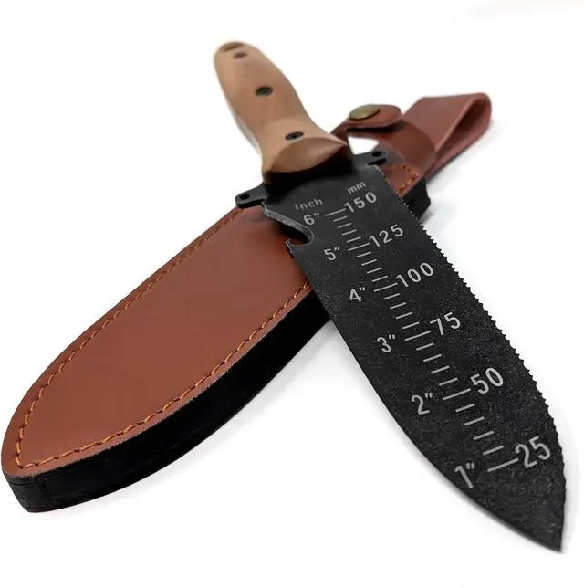 Main image of Deluxe XL Hori Hori Garden Knife with Thick Leather Sheath and Black Stainless Steel Blade