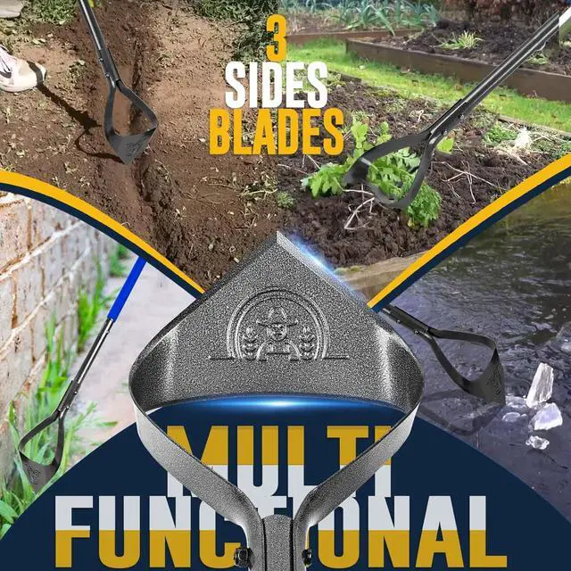 Alt view image 2 of 7 - Hoe Garden Tool, Heavy Duty Triangle 52.7" Manual Weeder with Long Handle, Carbon Steel Weed Removing Action Hoe Cultivator for Weeding, Digging, Loosening Soil, Hoeing, Edging