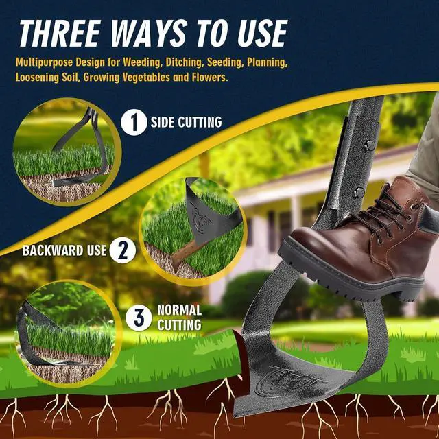 Alt view image 6 of 7 - Hoe Garden Tool, Heavy Duty Triangle 52.7" Manual Weeder with Long Handle, Carbon Steel Weed Removing Action Hoe Cultivator for Weeding, Digging, Loosening Soil, Hoeing, Edging