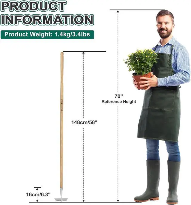 Alt view image 2 of 6 - Berry&Bird Flat Edge Garden Hoe, 58'' Hoes Garden Tool with Long Wood Handle, Stainless Steel Weeding Hoe, Heavy Duty Weeder Hoe Tool for Gardening Digging Soil Loosening, Edging & Cultivating