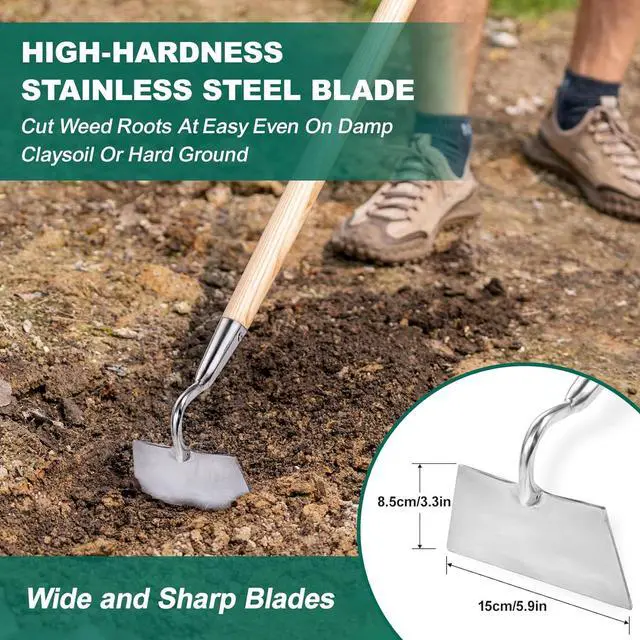 Alt view image 3 of 6 - Berry&Bird Flat Edge Garden Hoe, 58'' Hoes Garden Tool with Long Wood Handle, Stainless Steel Weeding Hoe, Heavy Duty Weeder Hoe Tool for Gardening Digging Soil Loosening, Edging & Cultivating
