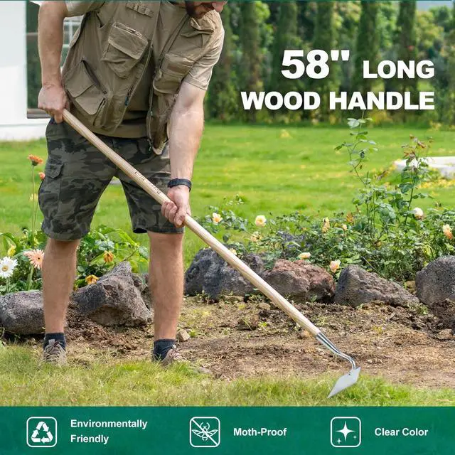 Alt view image 4 of 6 - Berry&Bird Flat Edge Garden Hoe, 58'' Hoes Garden Tool with Long Wood Handle, Stainless Steel Weeding Hoe, Heavy Duty Weeder Hoe Tool for Gardening Digging Soil Loosening, Edging & Cultivating