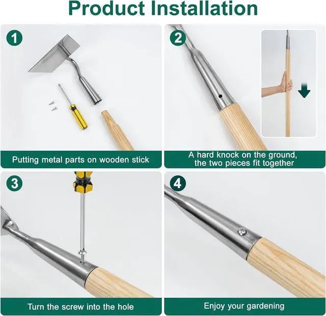 Alt view image 6 of 6 - Berry&Bird Flat Edge Garden Hoe, 58'' Hoes Garden Tool with Long Wood Handle, Stainless Steel Weeding Hoe, Heavy Duty Weeder Hoe Tool for Gardening Digging Soil Loosening, Edging & Cultivating