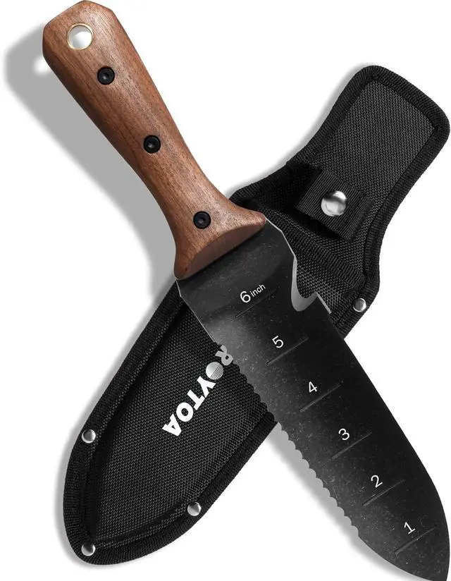 Main image of Hori Hori Garden Knife, Garden Tools with Sheath for Weeding,Planting,Digging, 7" Stainless Steel Blade with Cutting Edge, Full-Tang Walnut Wood Handle with Hanging Hole