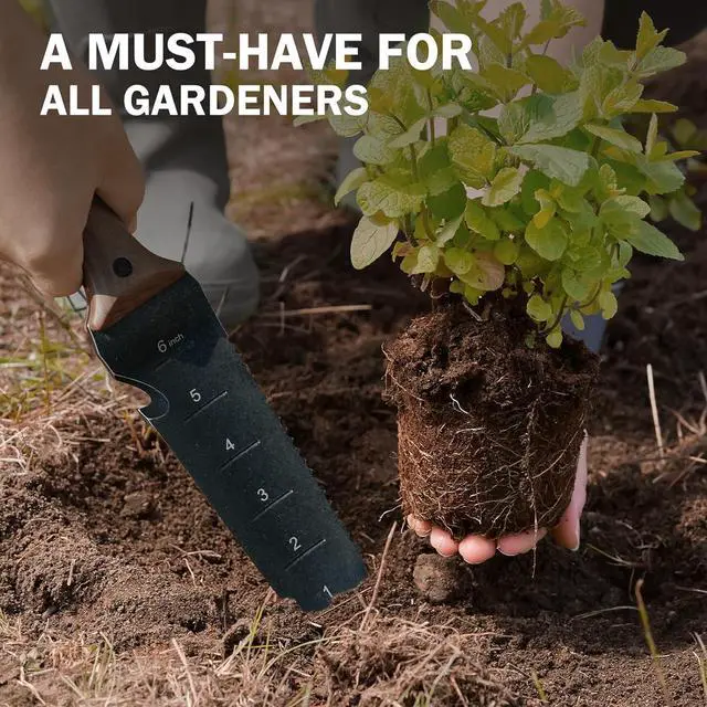 Alt view image 7 of 7 - Hori Hori Garden Knife, Garden Tools with Sheath for Weeding,Planting,Digging, 7" Stainless Steel Blade with Cutting Edge, Full-Tang Walnut Wood Handle with Hanging Hole