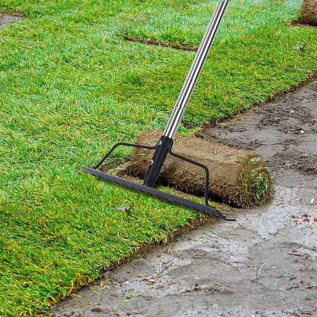Alt view image 5 of 7 - 15 Inch Wide Bow Rake, 16 Steel Tines Metal Head Rake Tool with Stainless Steel Handle, Adjustable Long Handle Garden Rake for Loosening Soil Leveling Mulch Gathering Lawns Leaves