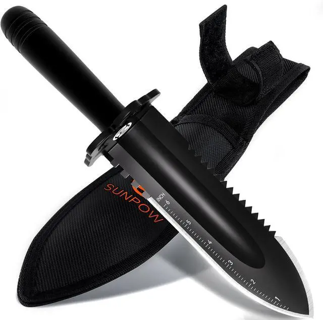 Main image of SUNPOW Metal Detector Shovel Digging Tools - Heavy Duty Double Serrated Edge Digger Shovel Knife - Garden Digging Tools with Carrying Sheath - Metal Detector Accessories