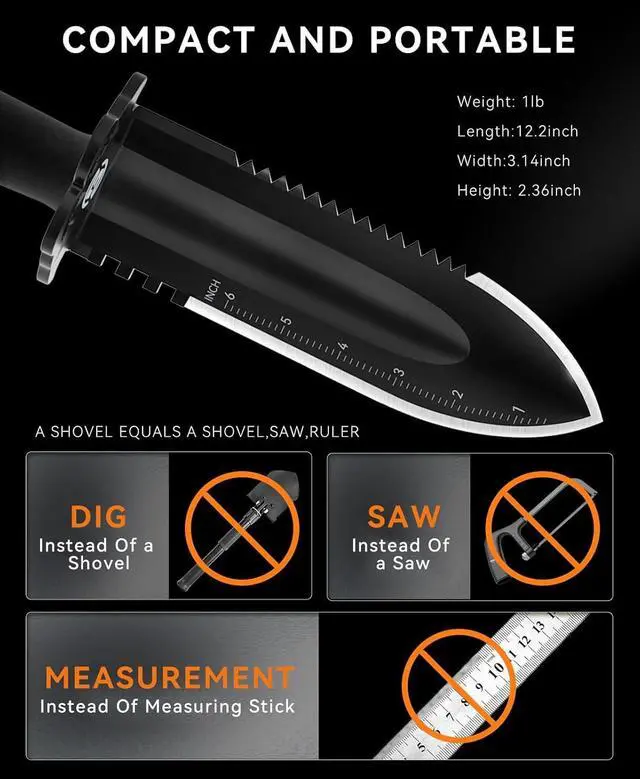 Alt view image 6 of 7 - SUNPOW Metal Detector Shovel Digging Tools - Heavy Duty Double Serrated Edge Digger Shovel Knife - Garden Digging Tools with Carrying Sheath - Metal Detector Accessories