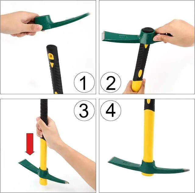 Alt view image 5 of 6 - Pick Mattock Hoe Heavy Duty, Gardening Hand Pick with 15 Inch Shock Absorption Rubber Handle and Forged Head, Pick Axe Hand Tool for Digging Weeding Prospecting Camping