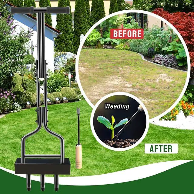 Alt view image 4 of 7 - Lawn Aerator Coring Tool with Soil Corer Collector, Manual Lawn Coring Aerator 3 Core with Slope, Plug Aeration Heavy Duty Plug Core Aeration Tool for Lawns Garden Compacted Soils and Lawn Yard
