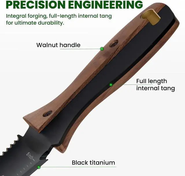 Alt view image 6 of 7 - Hori Hori Garden Knife, Garden Tools with Sheath, 6" Stainless Steel Blade with Cutting Edge, Full-Tang Walnut Ergonomic Wood Handle with Hanging Hole, Weeding, Planting, Digging