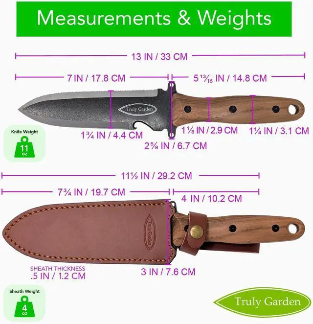 Alt view image 5 of 7 - Deluxe XL Hori Hori Garden Knife with Thick Leather Sheath and Black Stainless Steel Blade