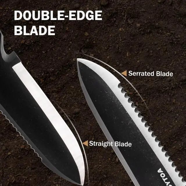 Alt view image 3 of 7 - Hori Hori Garden Knife, Garden Tools with Sheath for Weeding,Planting,Digging, 7" Stainless Steel Blade with Cutting Edge, Full-Tang Walnut Wood Handle with Hanging Hole