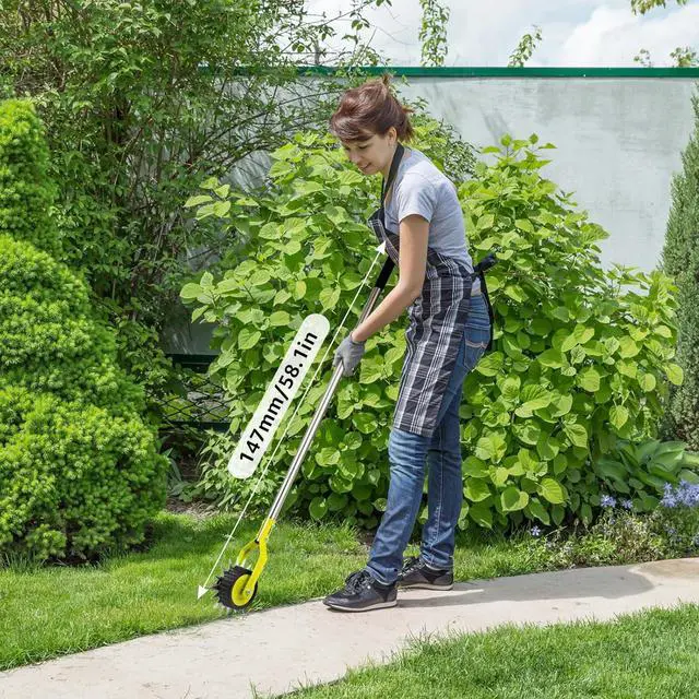 Alt view image 2 of 7 - 58-Inch Manual Lawn Edger Tool - Wheel Rotary Edger with Adjustable 4-Section Stainless Steel Handle & Cushion Grip, Rust-Resistant for Sidewalks, Driveways, Gardens & Landscaping