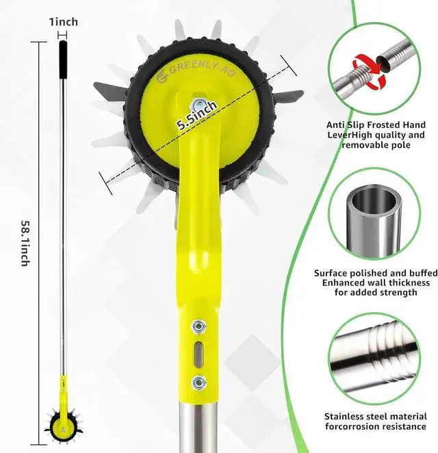 Alt view image 6 of 7 - 58-Inch Manual Lawn Edger Tool - Wheel Rotary Edger with Adjustable 4-Section Stainless Steel Handle & Cushion Grip, Rust-Resistant for Sidewalks, Driveways, Gardens & Landscaping